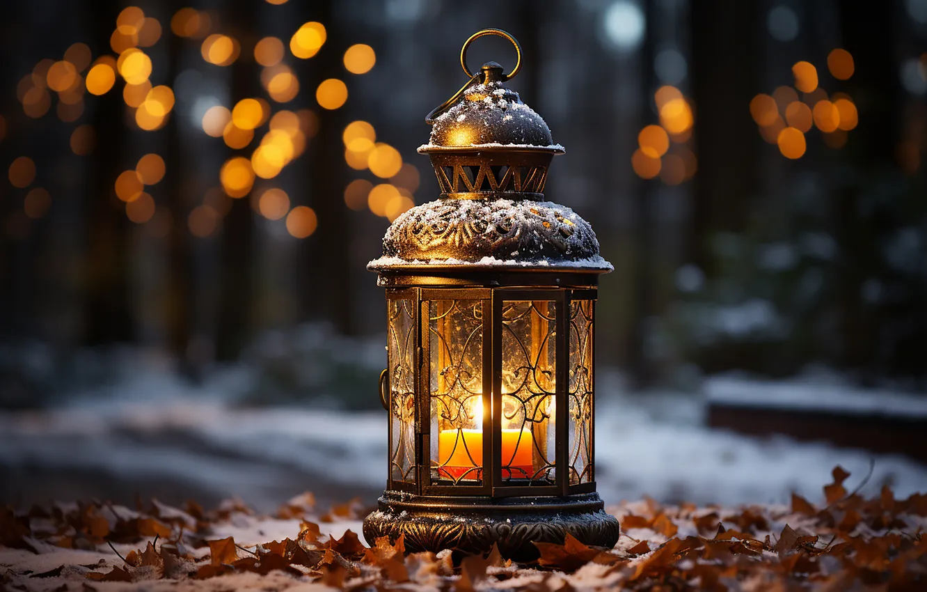 Photo wallpaper winter, snow, night, new year, Christmas, lights, Christmas, night