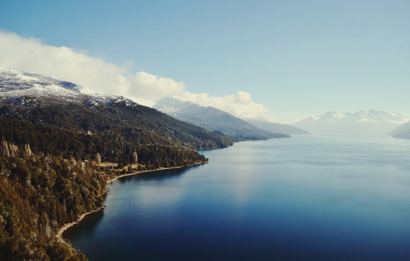 Photo wallpaper forest, mountains, lake