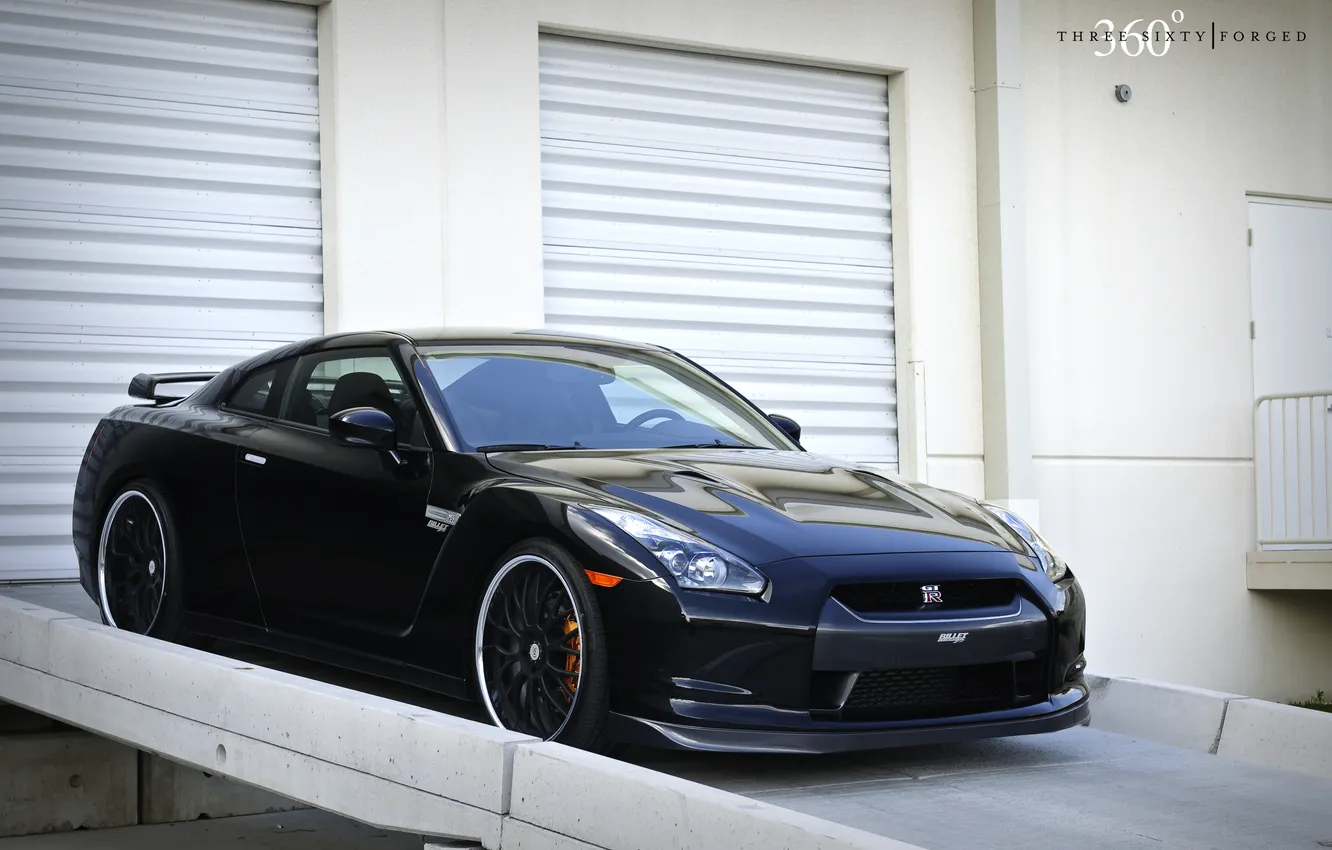 Photo wallpaper black, Nissan, GT-R, black, Nissan, the front part, 360 three sixty forged