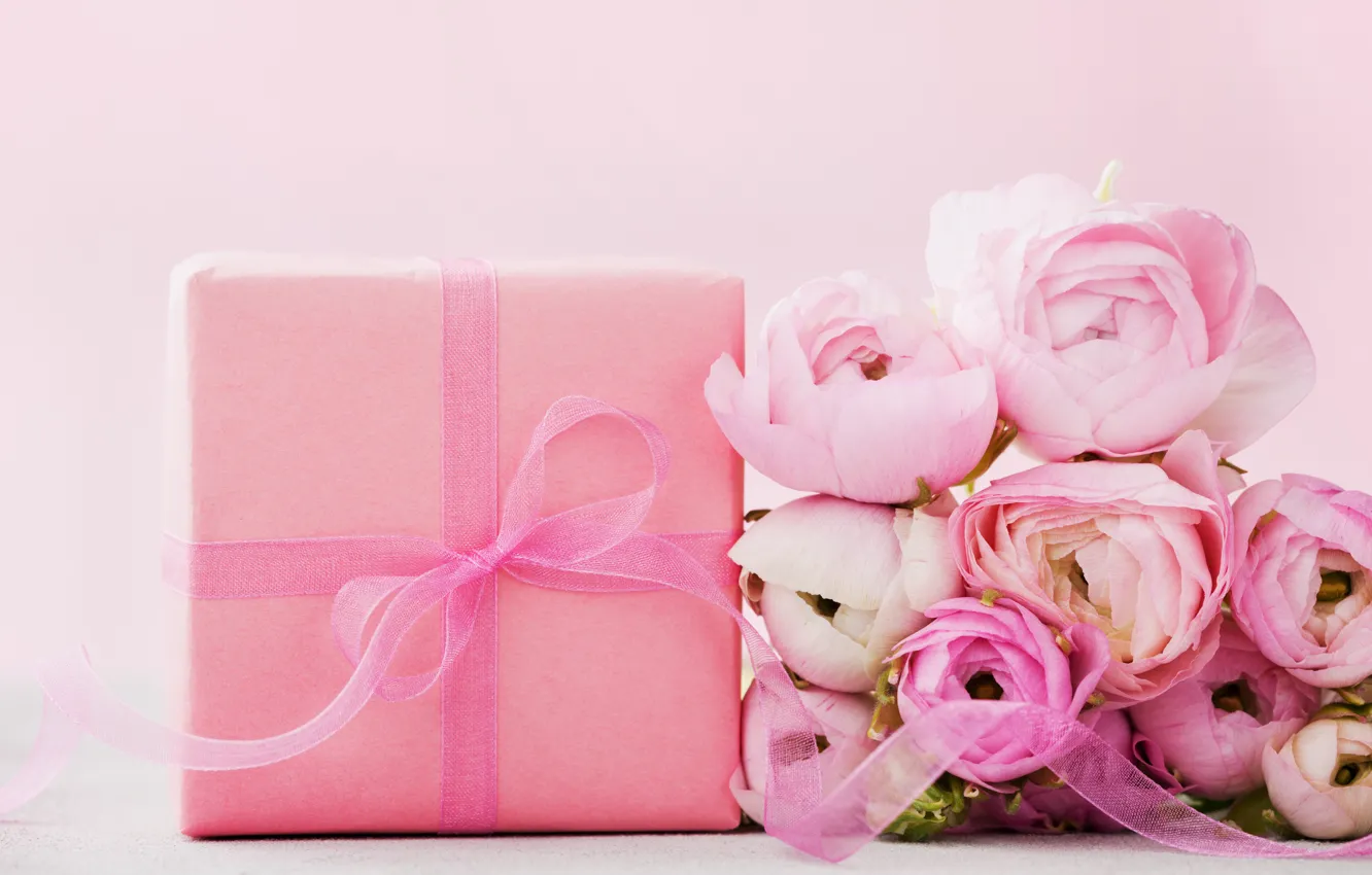 Photo wallpaper flowers, gift, roses, pink, pink, flowers, beautiful, romantic
