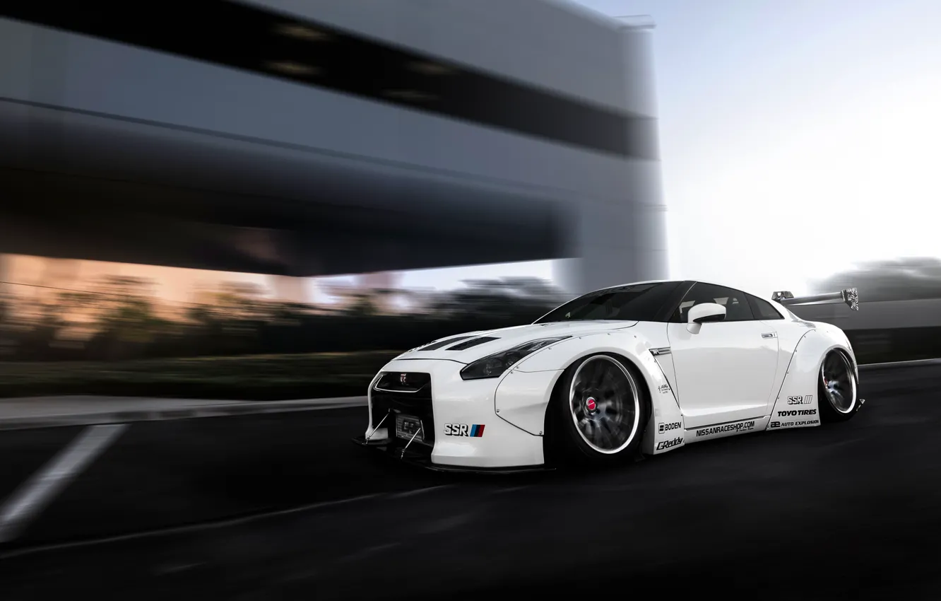 Photo wallpaper car, tuning, in motion, tuning, nissan gt-r