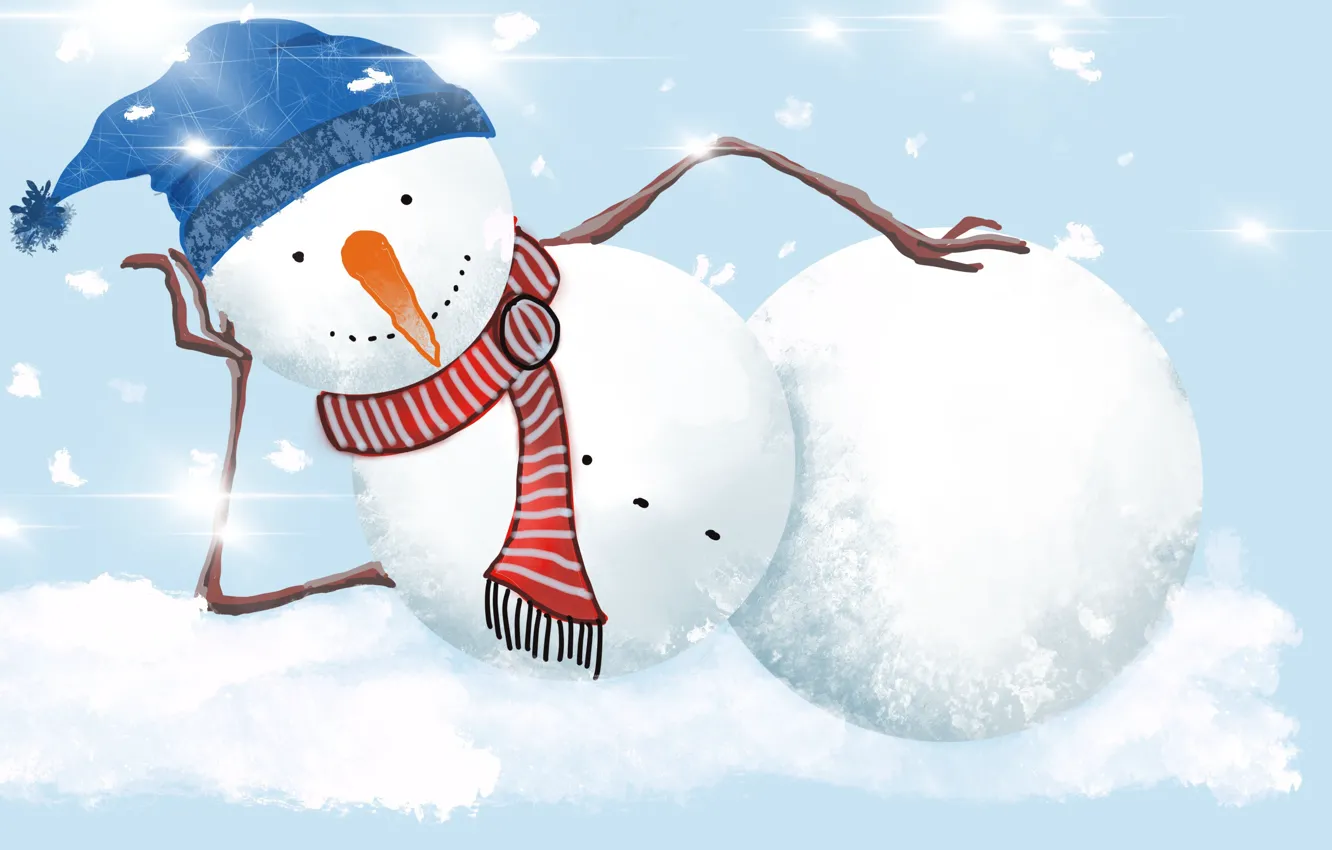 Photo wallpaper winter, snow, smile, holiday, graphics, carrot, scarf, Christmas