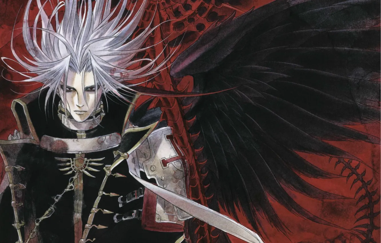 Photo wallpaper elected, black wings, evil eye, disheveled hair, Trinity Blood, the black knight, black magic, Abel …