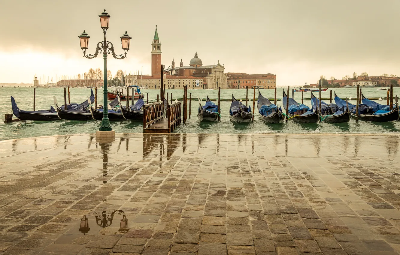 Photo wallpaper sea, the city, overcast, island, Marina, Italy, lantern, Venice