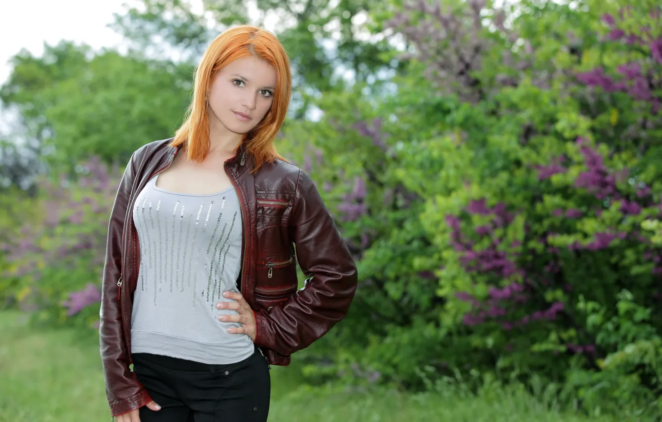 Photo wallpaper look, girl, flowers, nature, red, cutie, Violla A