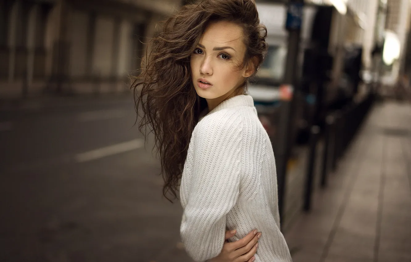 Photo wallpaper look, girl, brown hair, curls