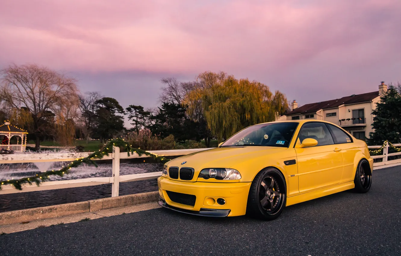 Photo wallpaper BMW, Clouds, Sky, Yellow, E46, M3