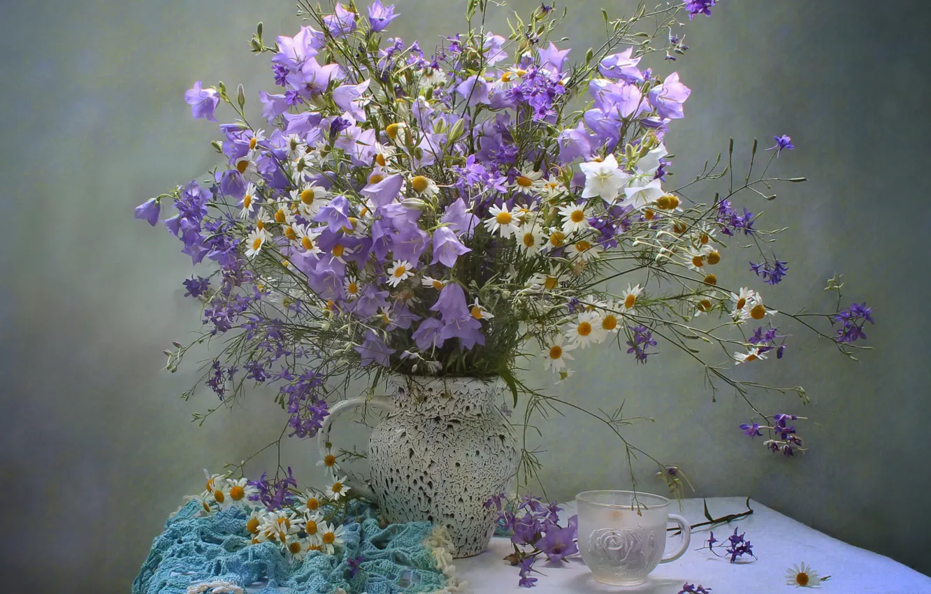 Photo wallpaper chamomile, bouquet, Cup, bells
