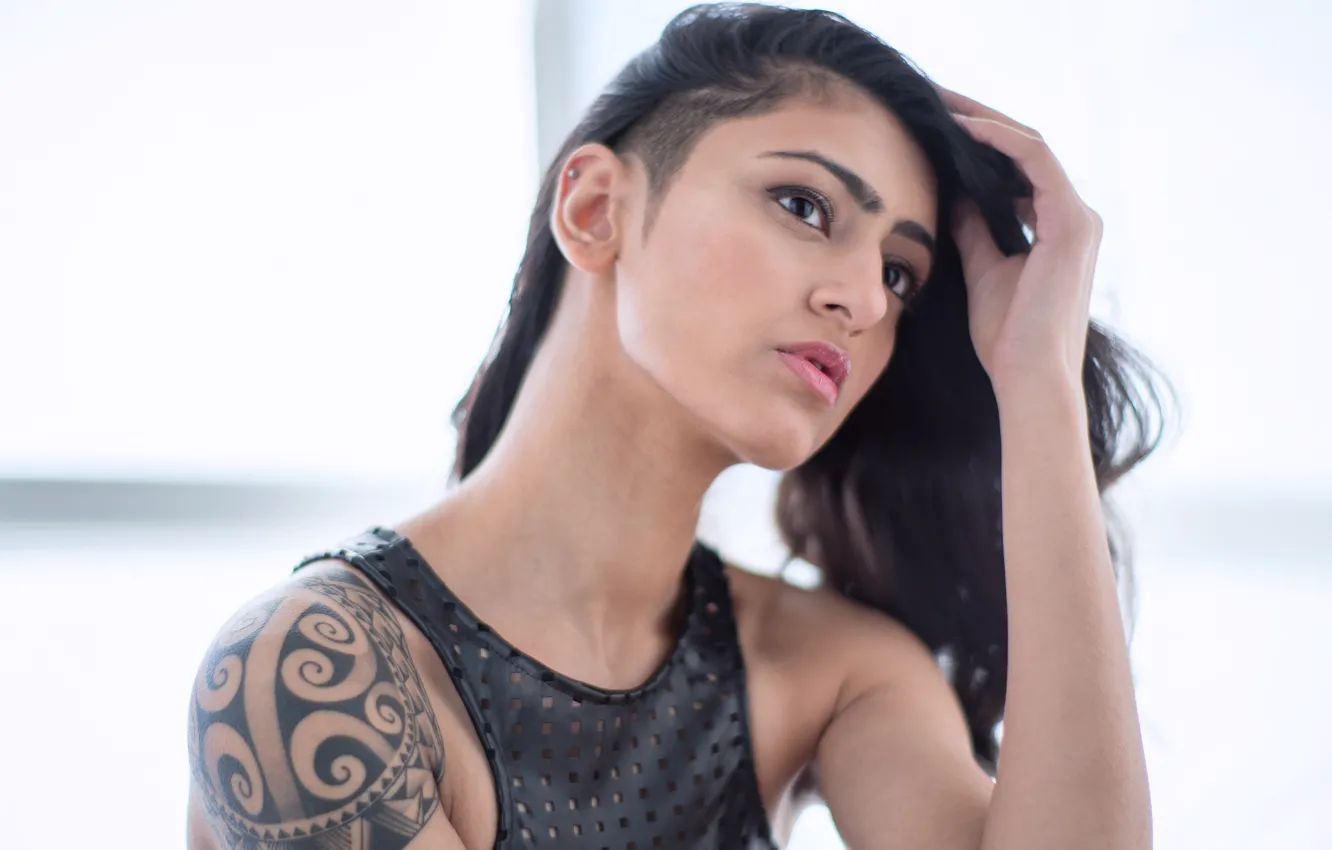 Photo wallpaper girl, face, style, hair, tattoo, hairstyle