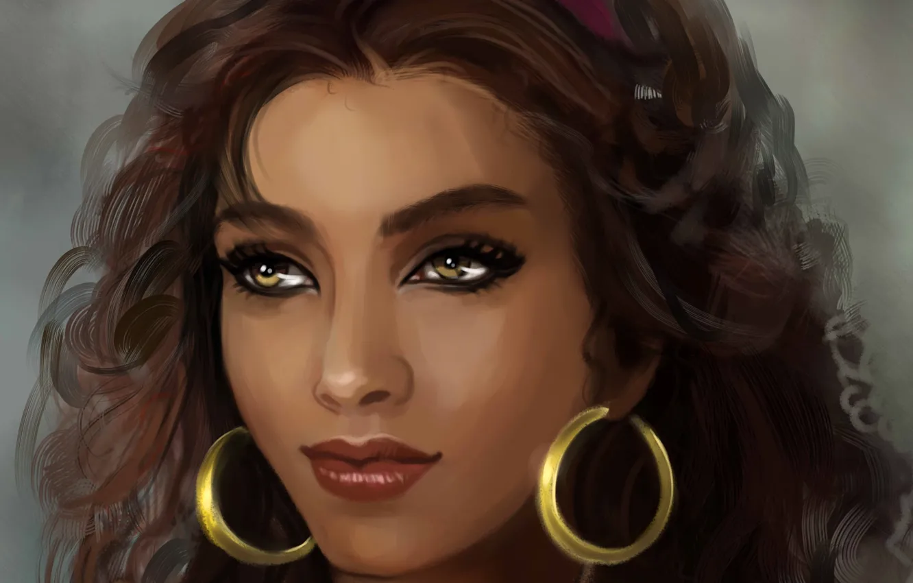 Photo wallpaper look, face, hair, earrings, art, character, Esmeralda, Esmeralda