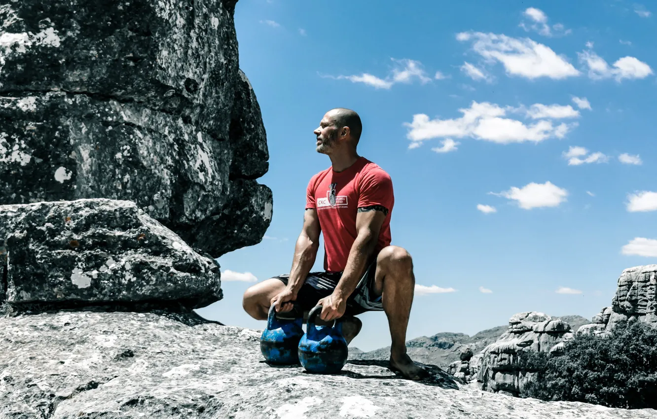 Photo wallpaper clouds, stones, power, athlete, clouds, boulders, muscles, muscles