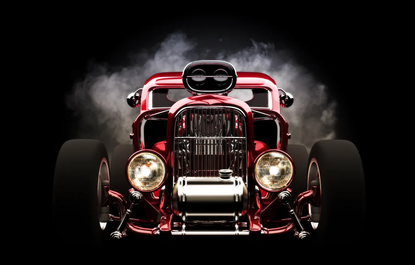 Photo wallpaper red, wheels, hot rod, front view, headlights