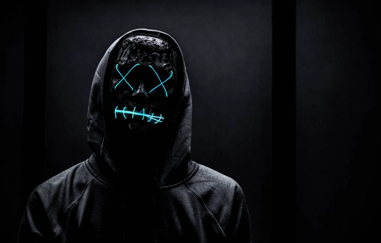 Photo wallpaper face, neon, mask, hood