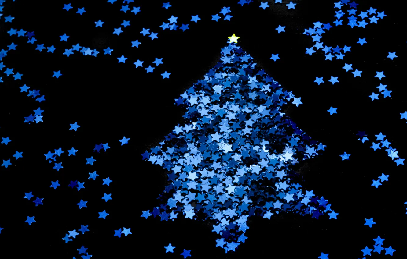 Photo wallpaper blue, holiday, black, new year, Christmas, stars, tree, christmas