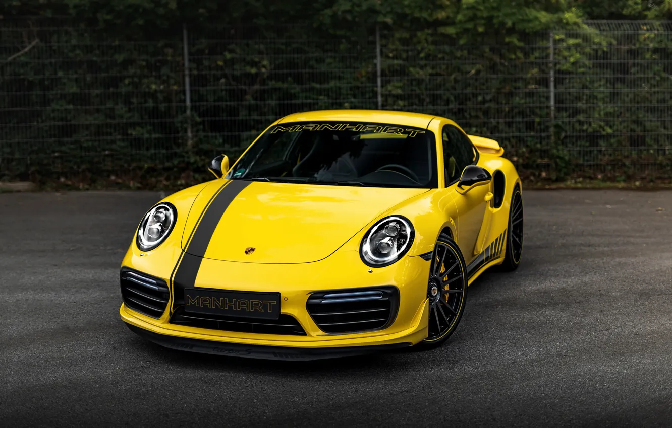 Photo wallpaper yellow, coupe, 911, Porsche, front, 991, Manhart, 911 Turbo S