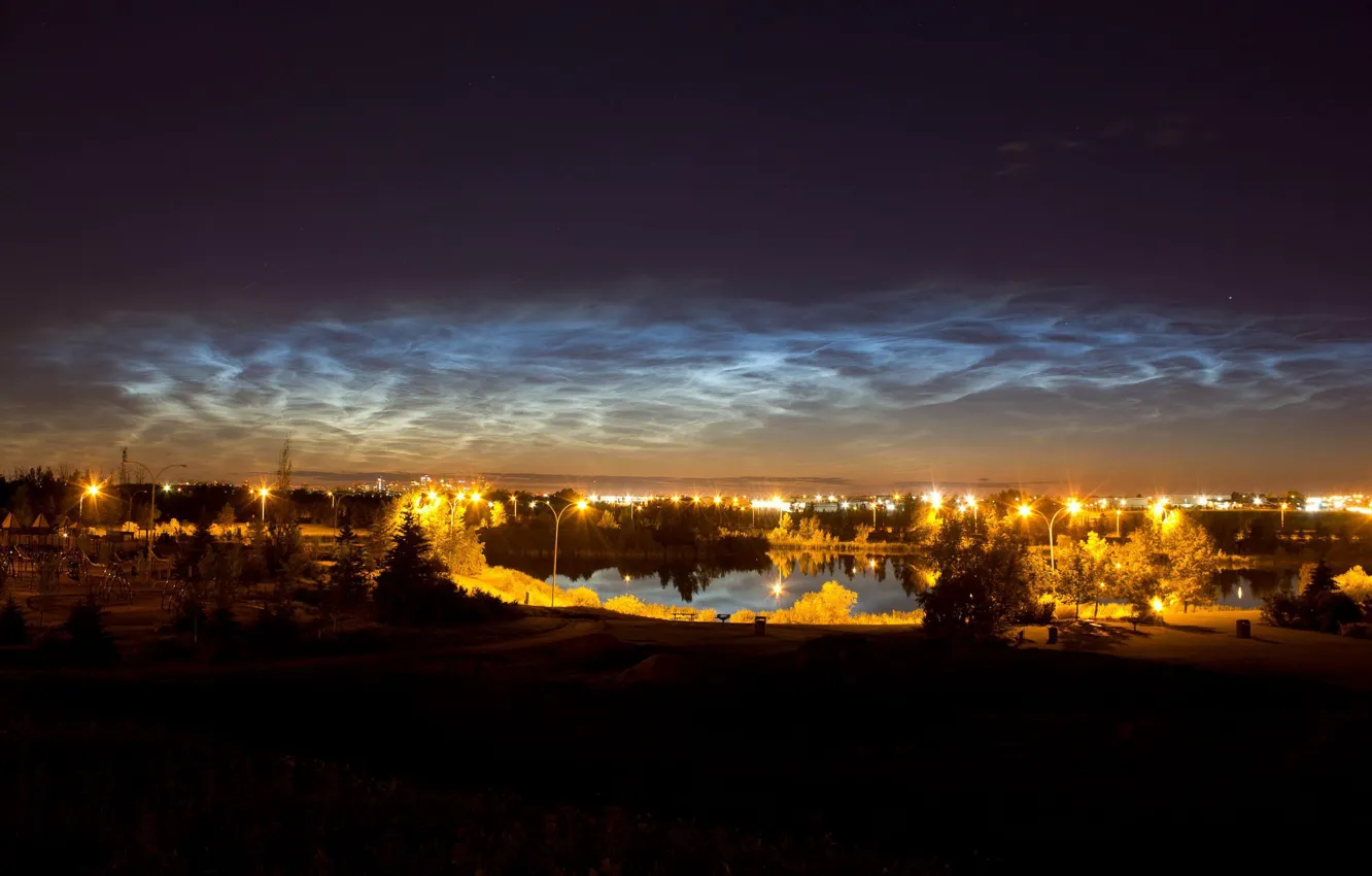 Photo wallpaper the sky, night, lights, noctilucent clouds