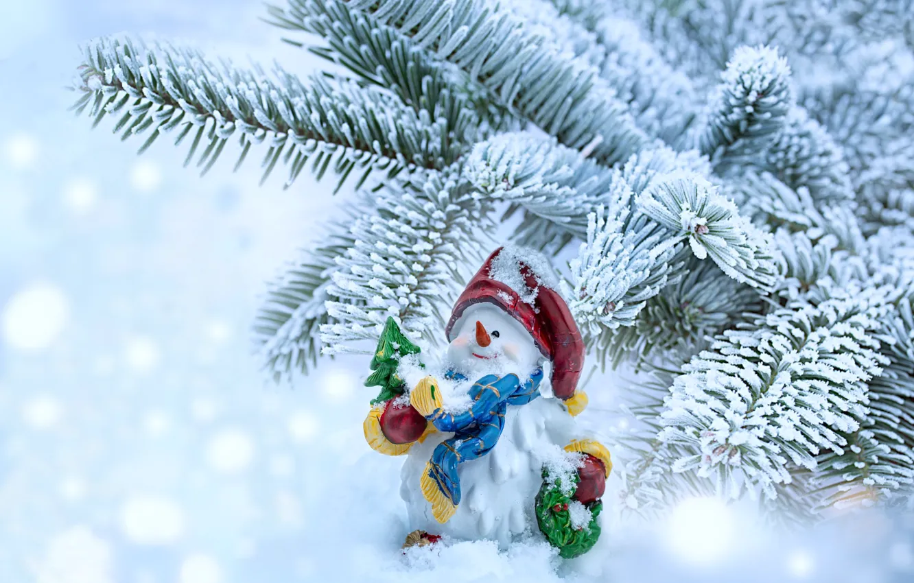 Photo wallpaper tree, snowman, saver