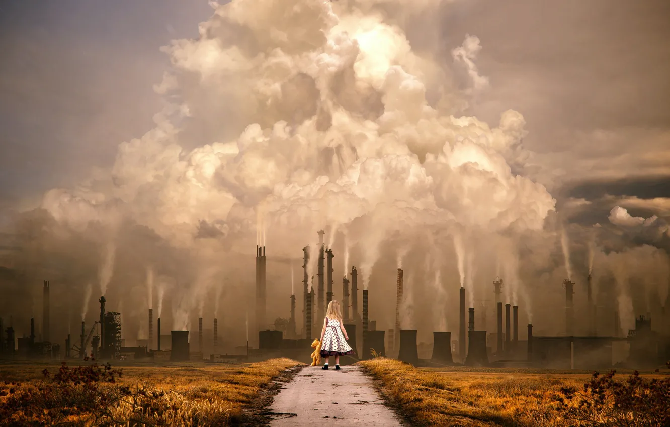 Photo wallpaper plant, smoke, skull, pollution, art, pipe, girl, girl