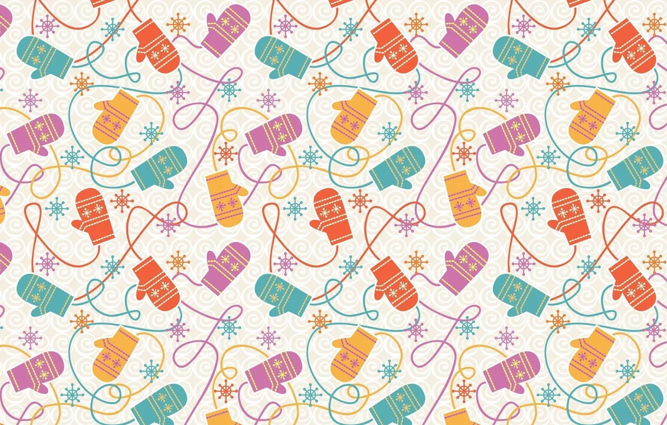 Photo wallpaper winter, snowflakes, mittens, rope