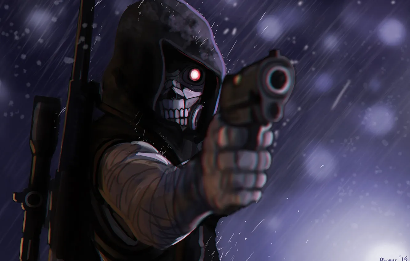 Photo wallpaper gun, mask, guy, rifle, anime, art, sword art online, gun gale online