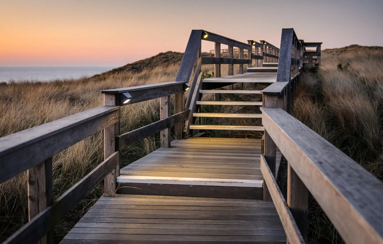 Photo wallpaper landscape, sunset, stage