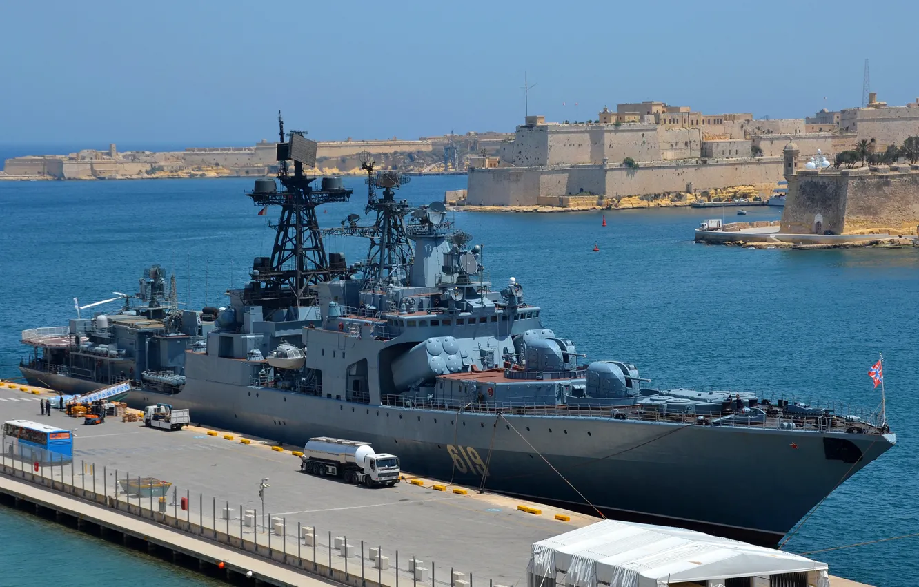 Photo wallpaper ship, large, Navy, anti-submarine, Malta, Severomorsk, visit, large anti-submarine ship