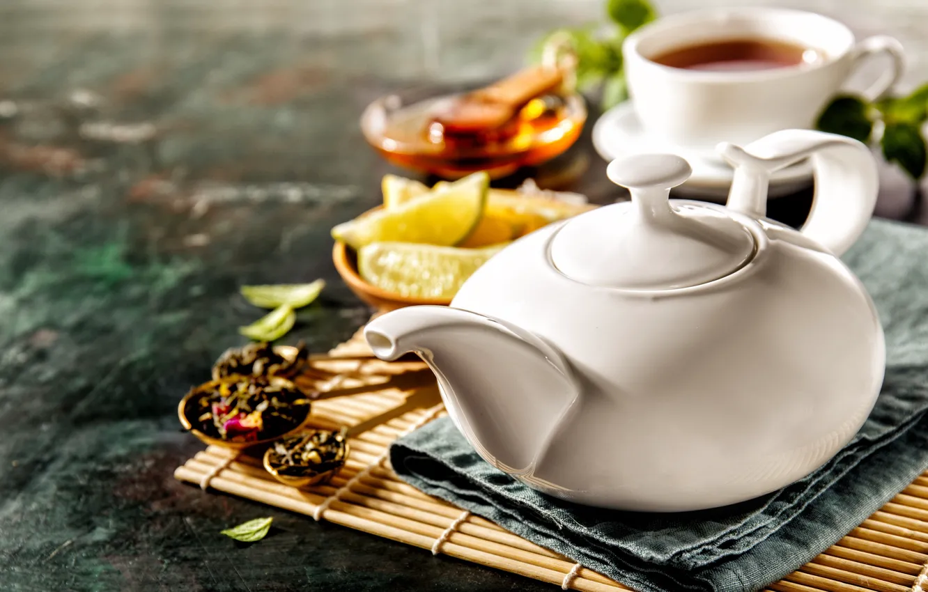 Photo wallpaper lemon, tea, kettle, drink