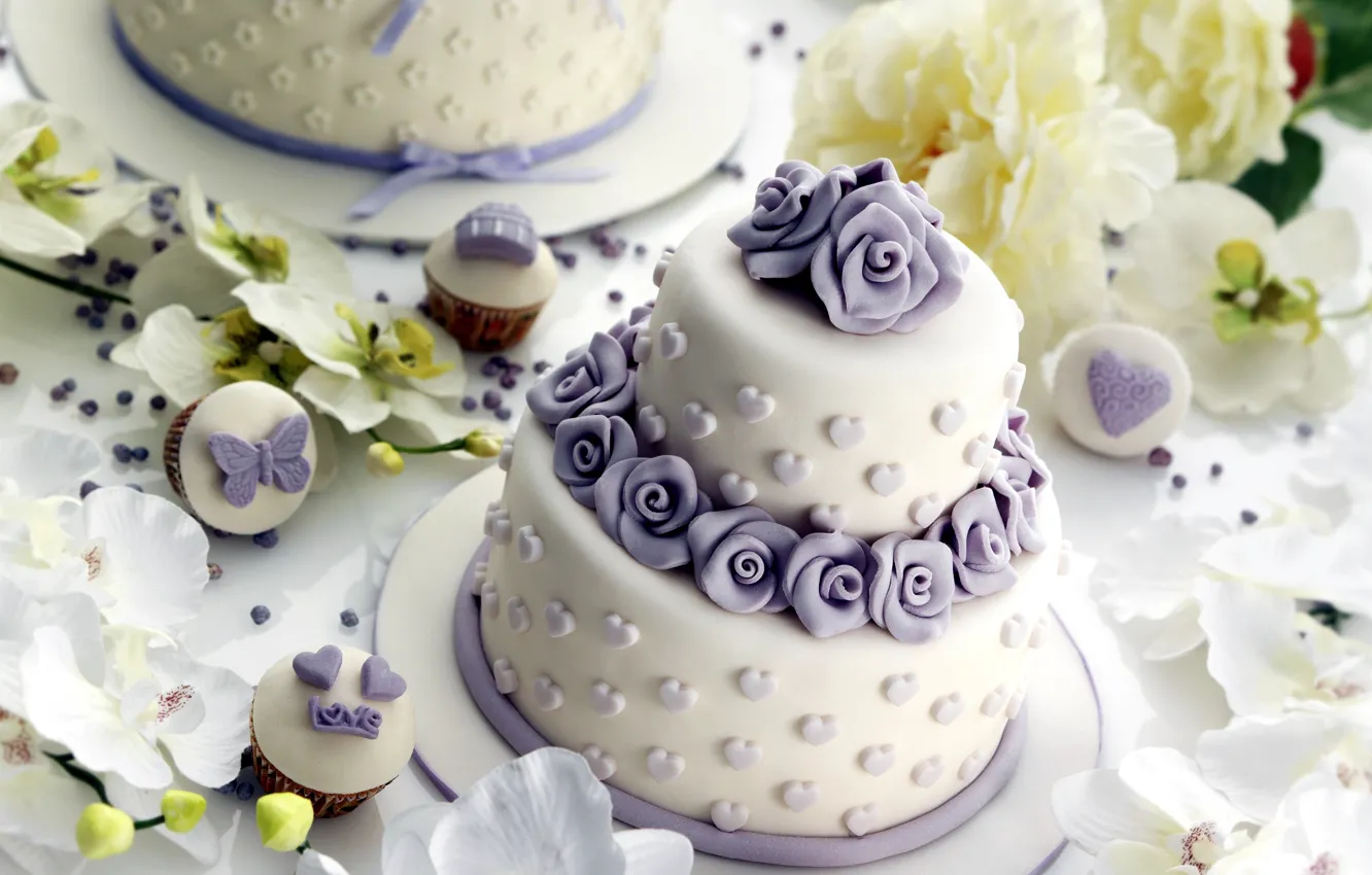 Photo wallpaper flowers, cake, decoration, orchids, dessert, decor, cupcakes, wedding
