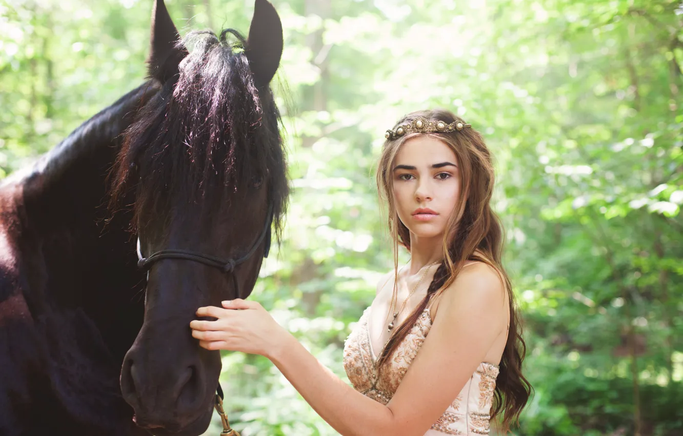 Photo wallpaper girl, nature, beautiful, horse