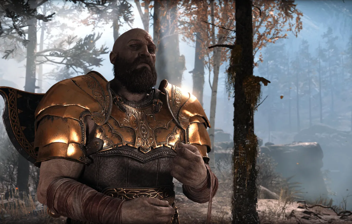 Photo wallpaper Kratos, God of War, warrior, Vikings, PlayStation, God of War 4, Santa Monica Studio, ghost …