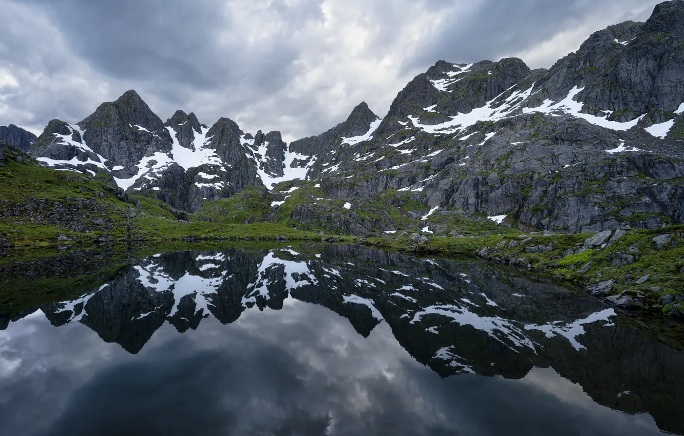 Photo wallpaper mountains, lake, reflection