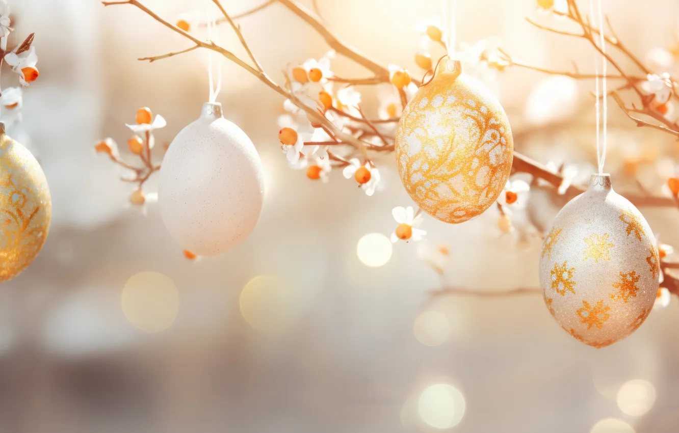 Photo wallpaper holiday, eggs, spring, Easter, painted, eggs, composition, AI art