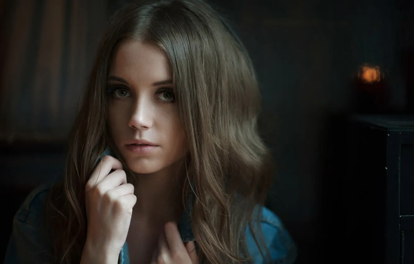 Photo wallpaper model, looking at camera, Ksenia Kokoreva, sensual gaze