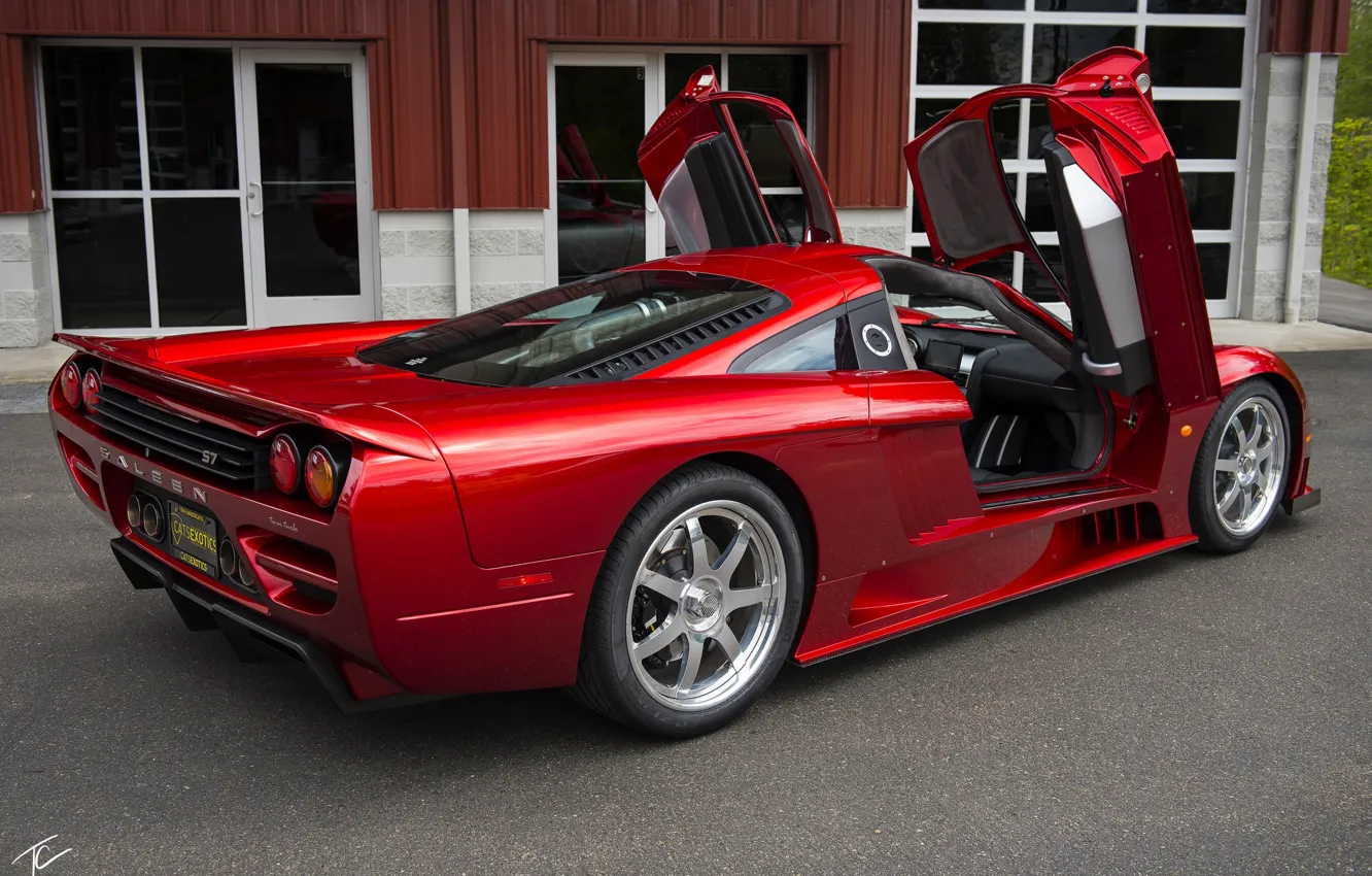Photo wallpaper red, design, sports car, Twin Turbo, Side view, Saleen S7, manual Assembly