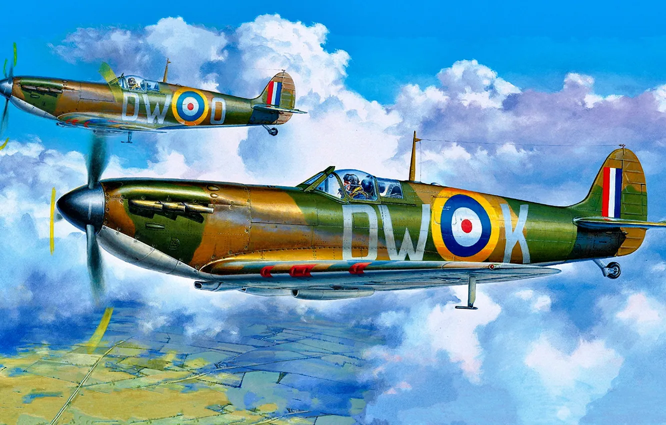 Photo wallpaper RAF, during the Second world war, Spitfire Mk.Ia, Early modification., the Rolls-Royce Merlin II, with …