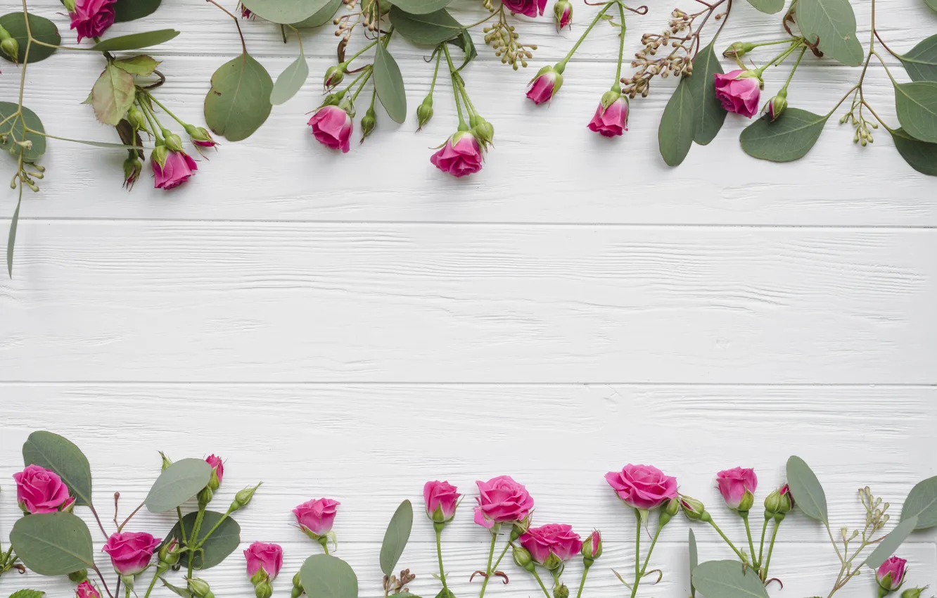 Photo wallpaper flowers, roses, buds, wood, pink, decor