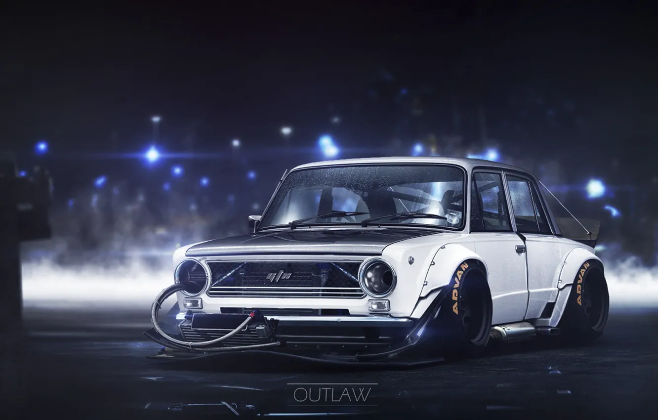 Photo wallpaper Night, White, Art, Art, 2101, VAZ, Vaz, Lada