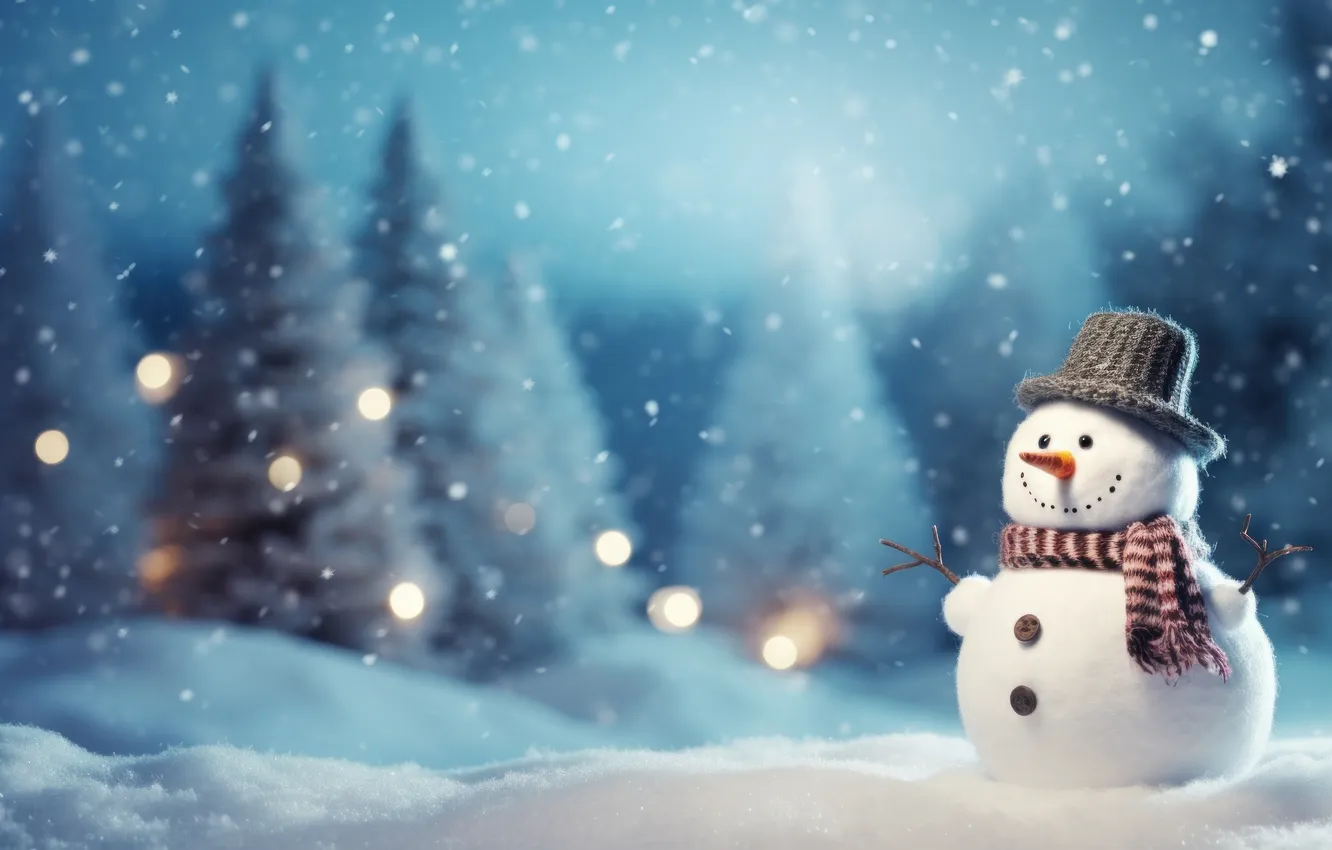 Photo wallpaper winter, snow, new year, Christmas, snowman, Christmas, winter, snow