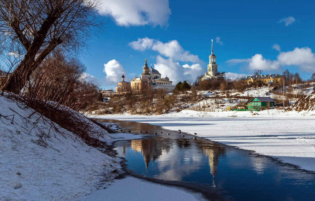 Photo wallpaper winter, snow, landscape, the city, Torzhok, The Boris and Gleb monastery, Alexander Lukin