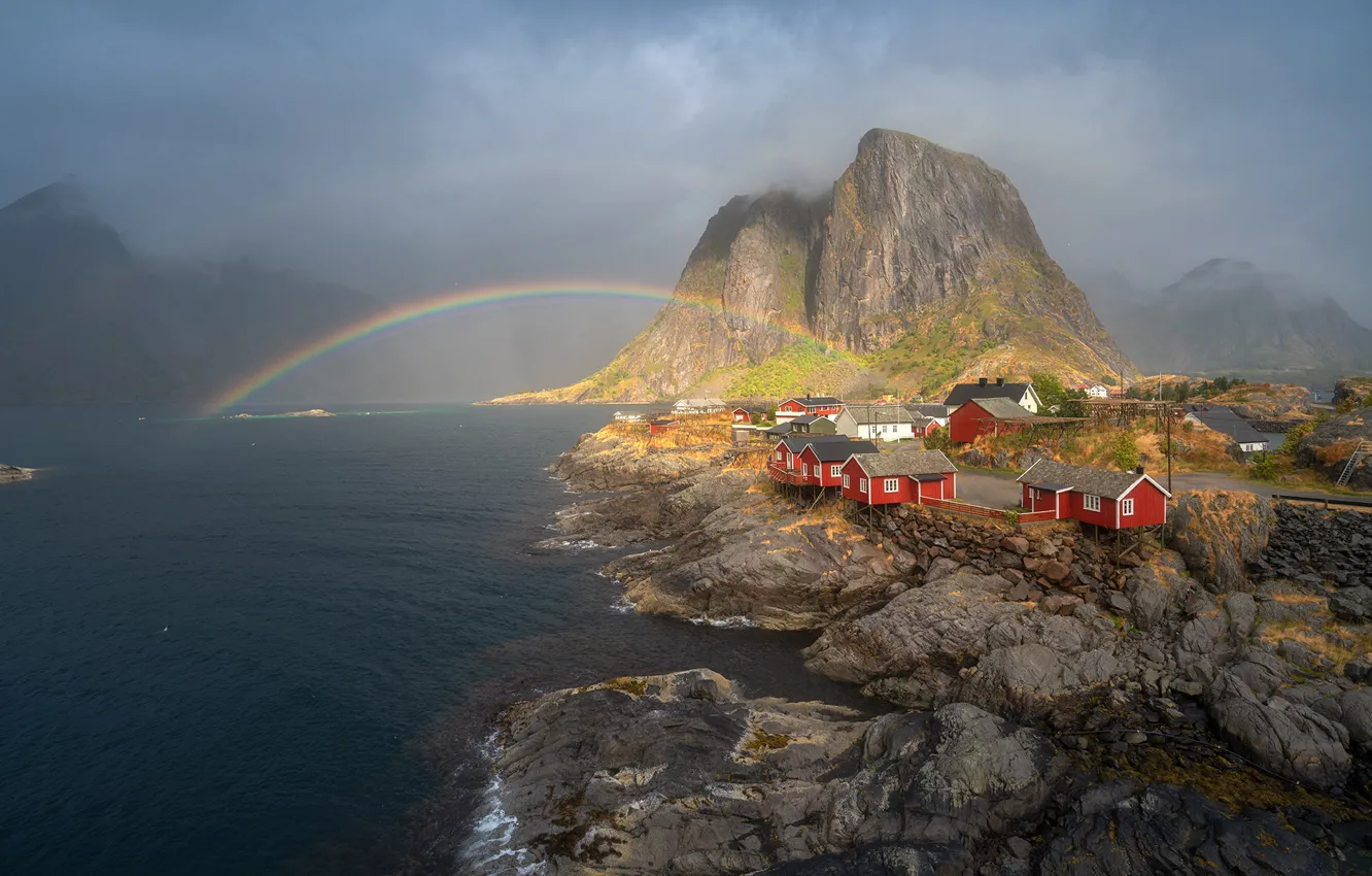 Photo wallpaper sea, landscape, nature, fog, stones, rocks, coast, home