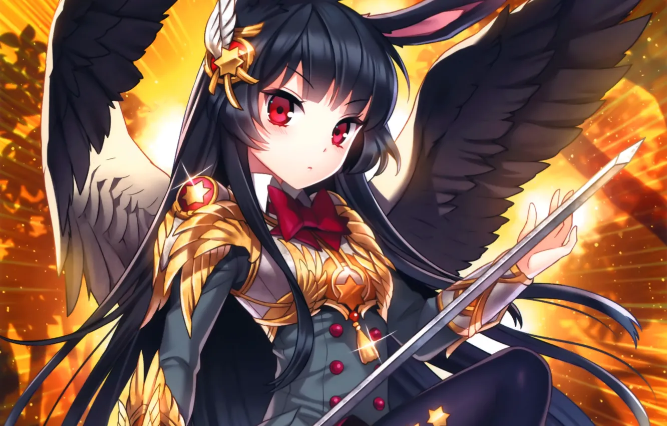 Photo wallpaper girl, weapons, wings, sword, art, ears, nardack, kaku-san-sei million arthur