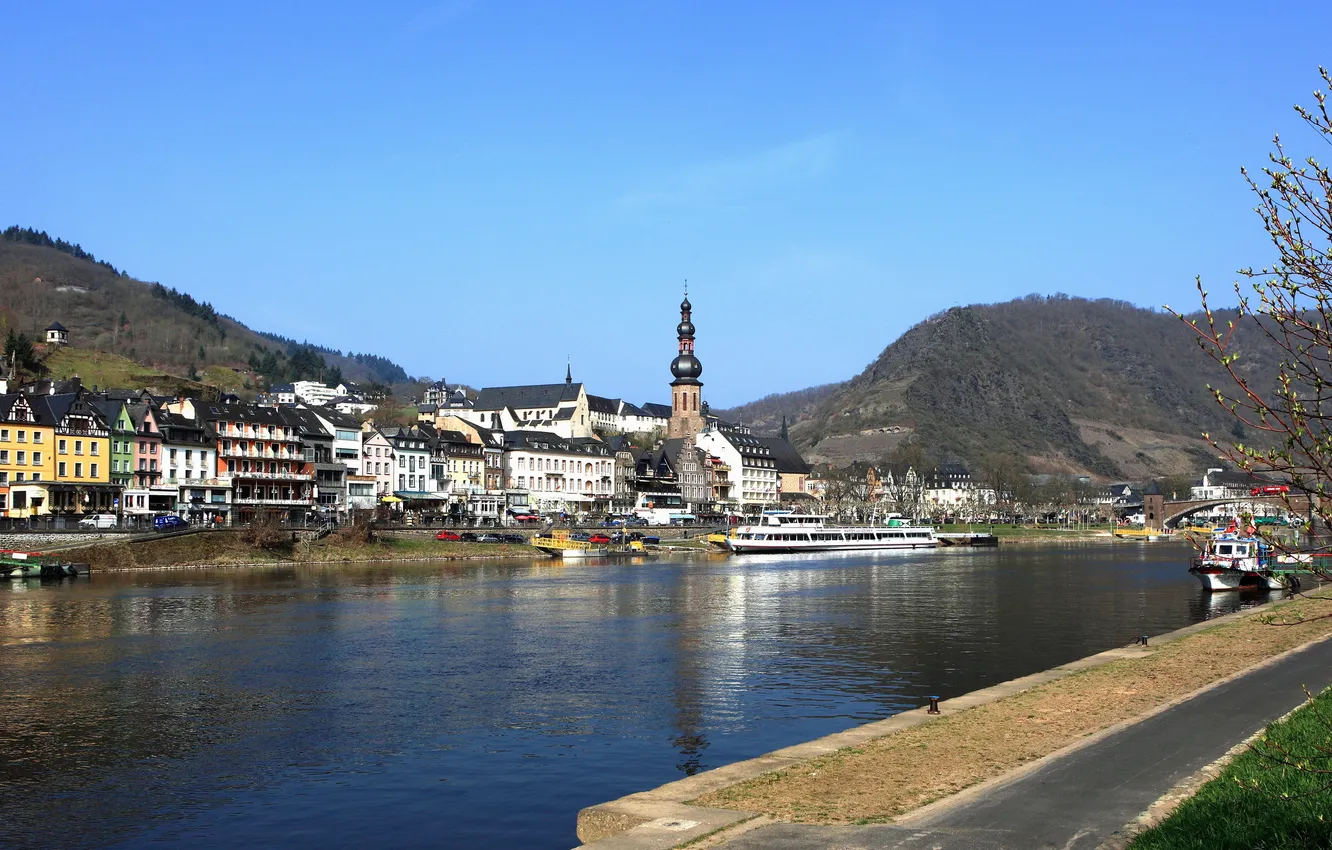 Photo wallpaper mountains, the city, river, photo, Germany, Cochem