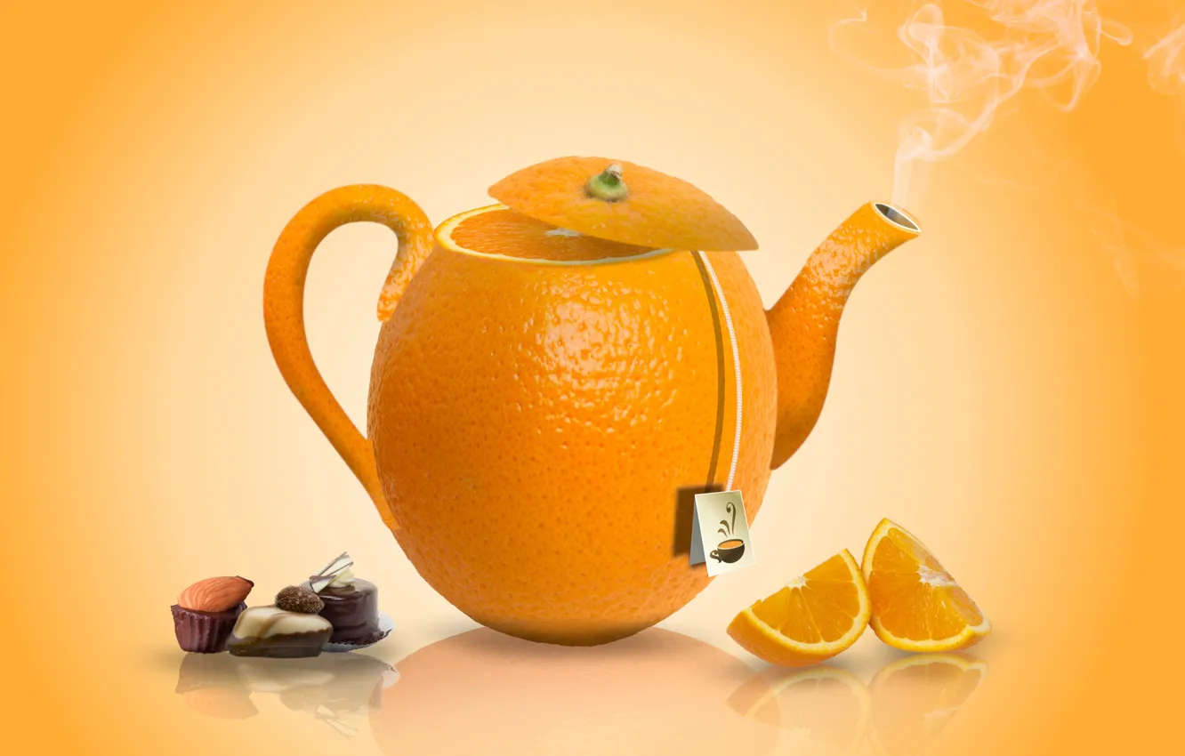 Photo wallpaper tea, candy, orange