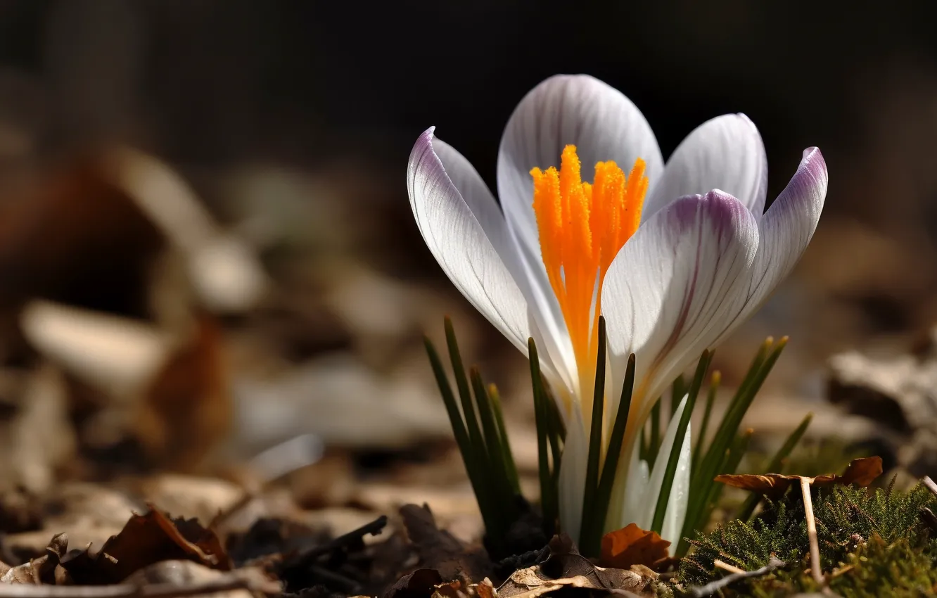 Photo wallpaper flowers, nature, glade, spring, crocuses, primrose, AI art, neural network