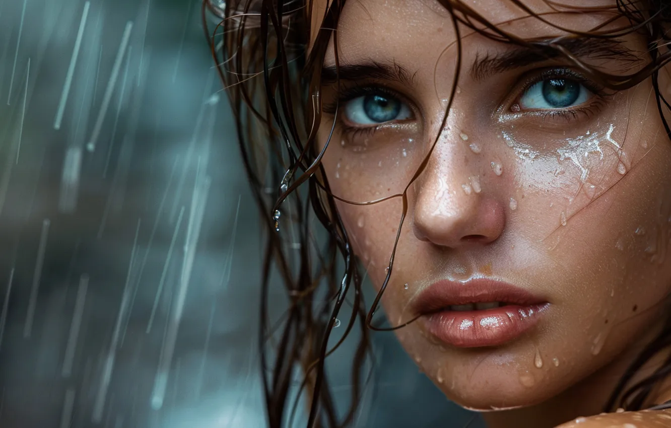 Photo wallpaper look, water, girl, drops, squirt, close-up, face, portrait