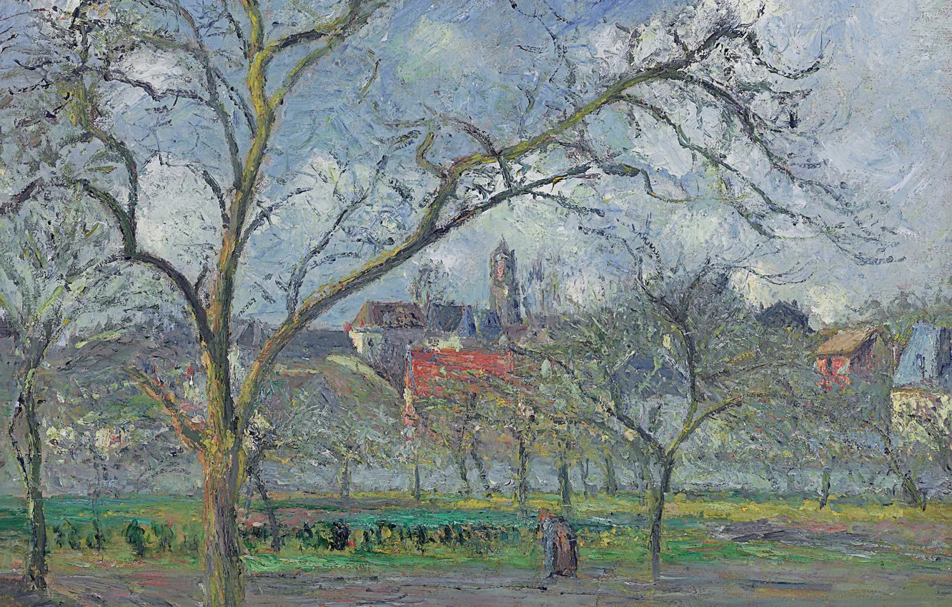 Photo wallpaper landscape, picture, Camille Pissarro, Garden in Saint-Ouen-l'aumône in the Winter. PONTOISE
