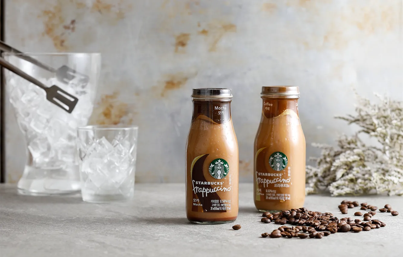 Photo wallpaper ice, coffee beans, coffee drink