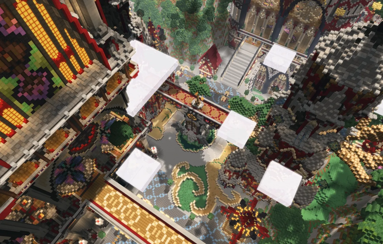 Photo wallpaper clouds, trees, home, Palace, minecraft, Skyfall