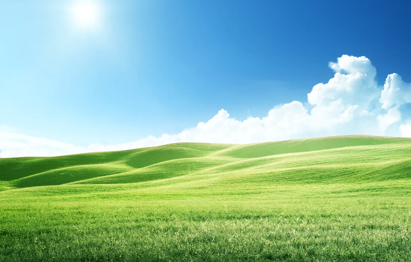 Photo wallpaper the sky, landscape, nature, hills, meadow