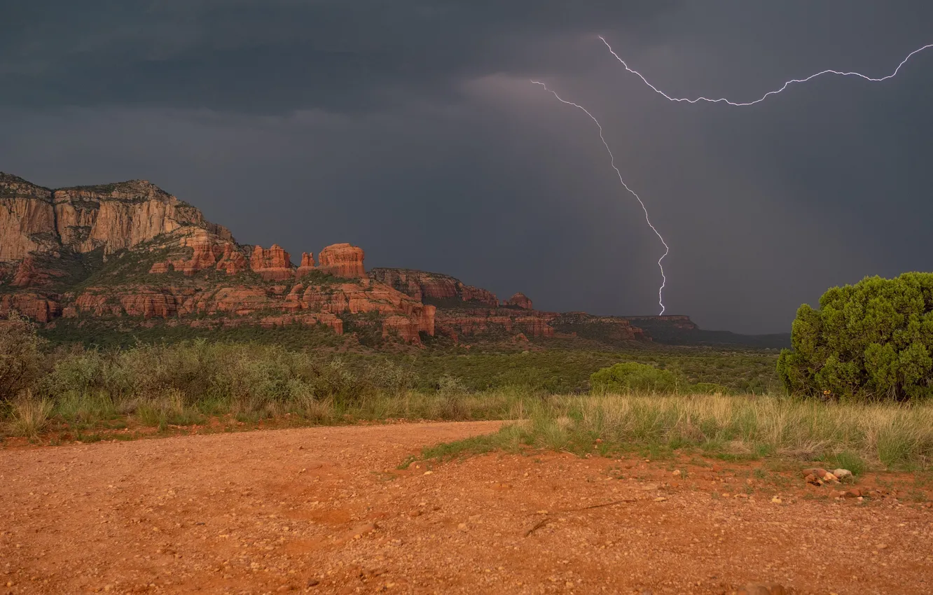 Photo wallpaper rocks, lightning, valley, AZ, Arizona, Sedona, Sedona